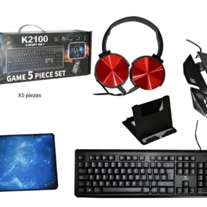 Kit K2100 5 En 1 Teclado Mouse Pad Auricular Porta Celular